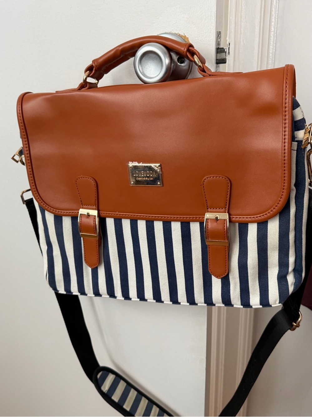 Brown & Navy Striped Men's Messenger Bag